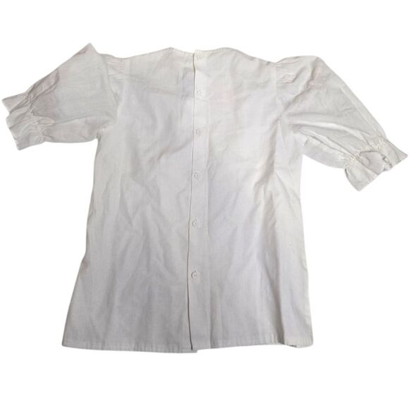 VINTAGE 80s white puff sleeve embroidered eyelet button back blouse top S - Picture 3 of 9